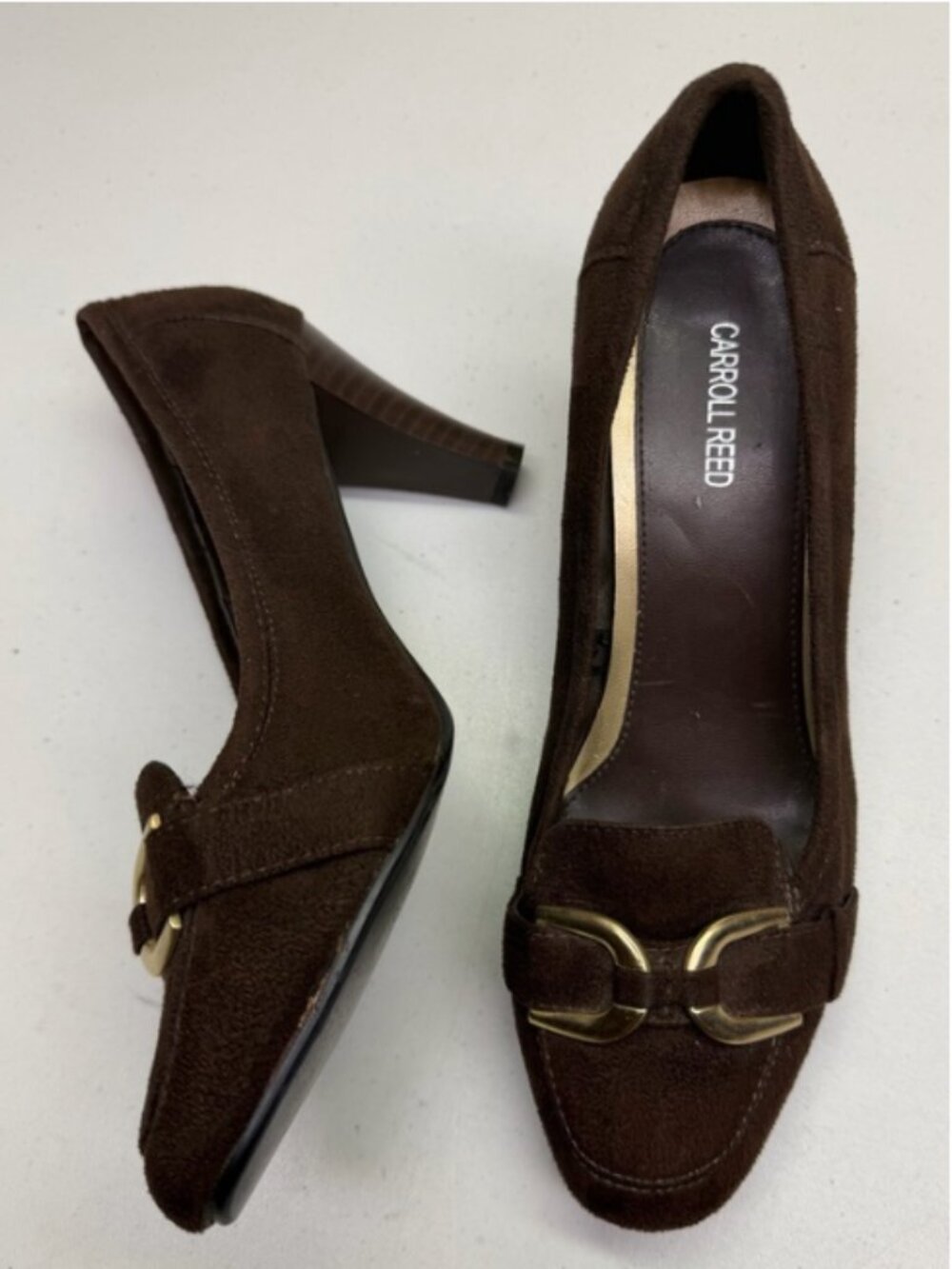 Carroll Reed Brown Faux Suede Loafer Pumps Gold Hardware Size 7 Fall Sale